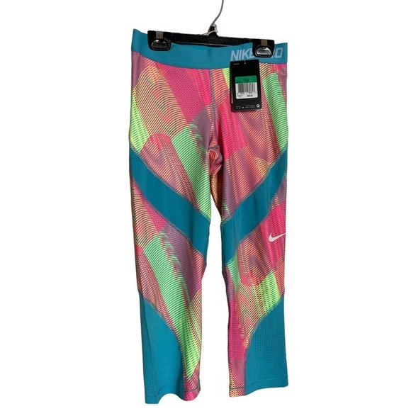 Nike Pro Girls Hypercool Athletic 3/4 Length Tights Size XL Pink/Blue NWT - Picture 2 of 5